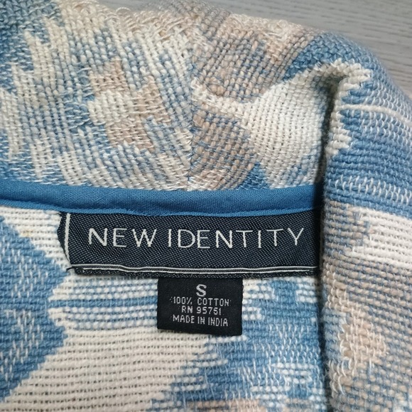 Vintage New Identity Tapestry Blue Aztec Heavy Blazer Jacket Cropped Boxy Size S - Picture 5 of 9